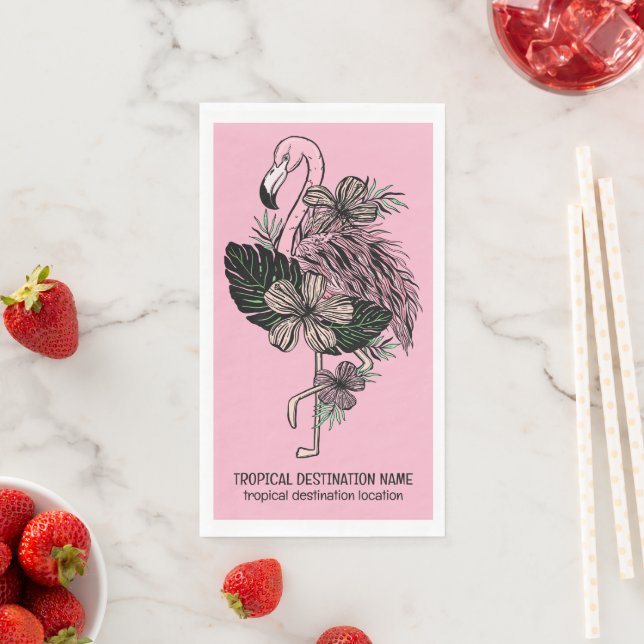 Custom Text & Colour Pink Flamingo Napkin (Insitu)