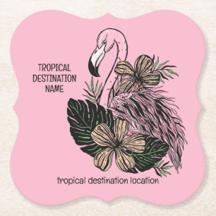 Custom Text & Colour Pink Flamingo Paper Coaster