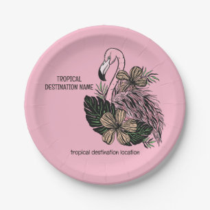 Custom Text & Colour Pink Flamingo Paper Plate