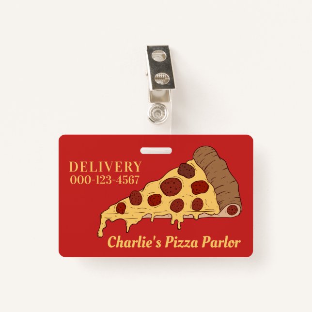Custom Text & Colour Pizza Slice badges (Front with Clip)