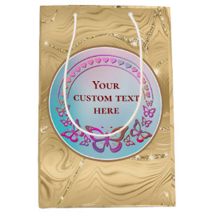 Custom Text, Colourful Butterflies, and Heart love Medium Gift Bag