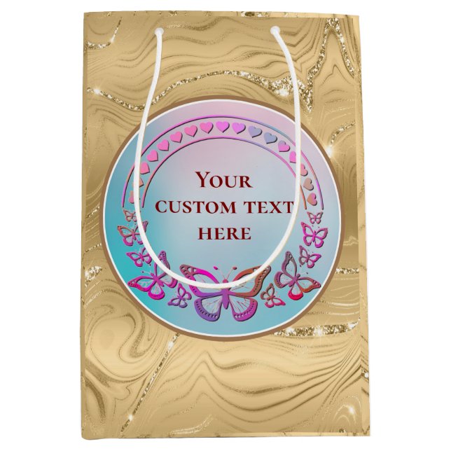 Custom Text, Colourful Butterflies, and Heart love Medium Gift Bag (Front)