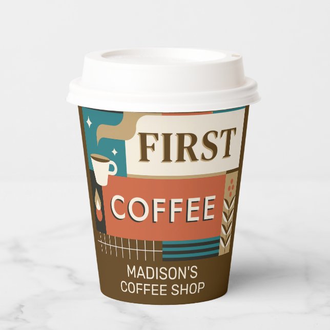 Custom Text Colourful Coffee Quotes Paper Cups (Front)