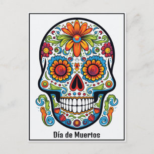 Custom text 💀 colourful doodle Día de Muertos Postcard