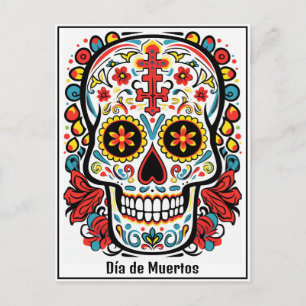 Custom text 💀 colourful doodle Día de Muertos Postcard