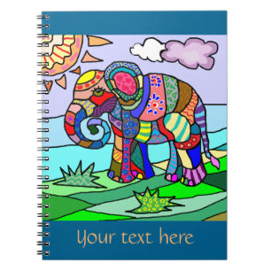 Custom text colourful floclore artistic elephant notebook