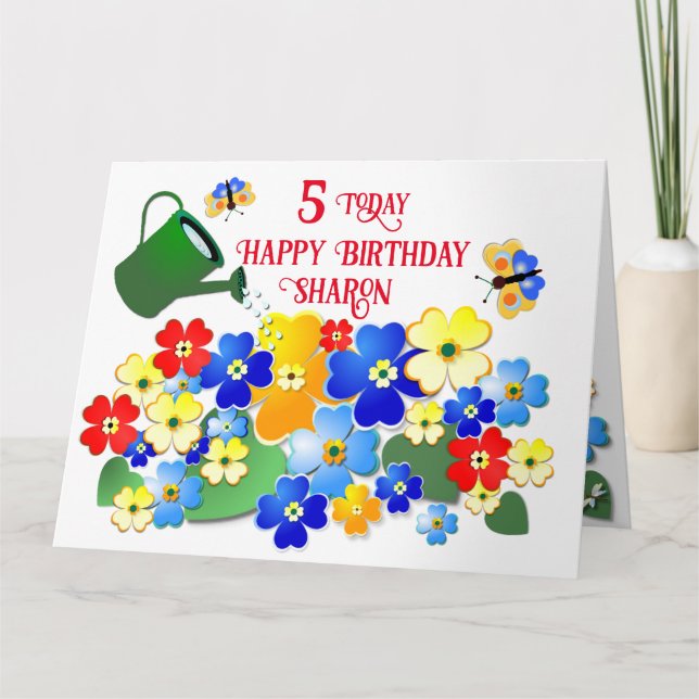 Custom text Colourful Flower Design Kids' Birthday Card (Front)