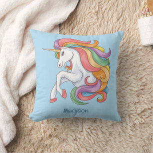 Custom Text Colourful Unicorn Throw Pillow
