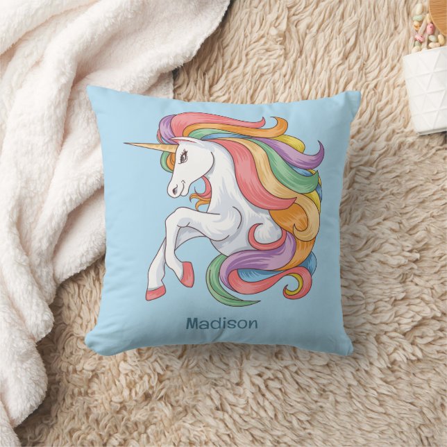 Custom Text Colourful Unicorn Throw Pillow (Blanket)