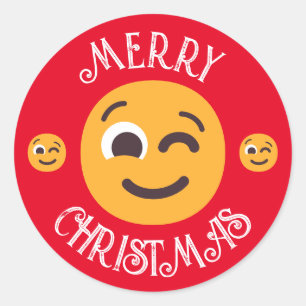 Custom Text & Colours Winking Face Emojis Christma Classic Round Sticker