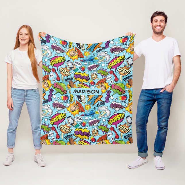 Custom Text Comics Pattern Fleece Blanket (In Situ)