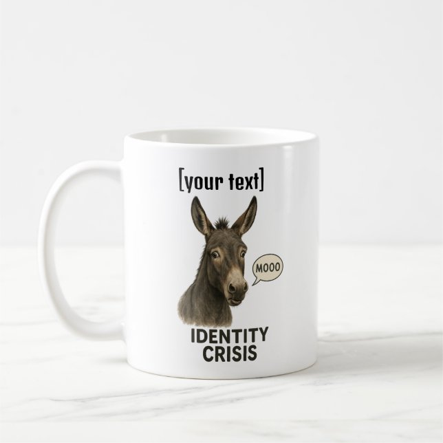 Custom Text Confused Donkey Coffee Mug (Left)