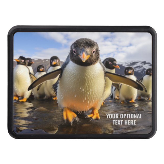 Custom Text Cool Penguins Trailer Hitch Cover (Front)