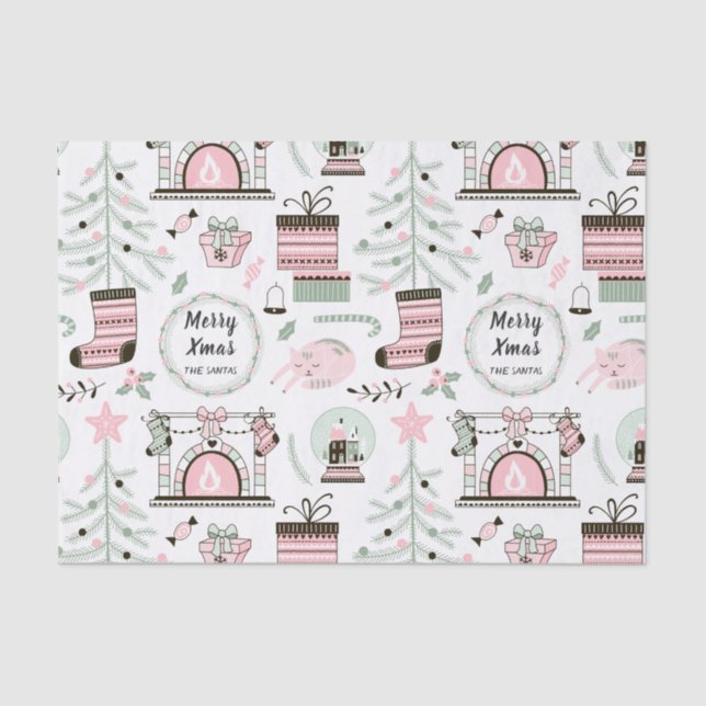 Custom Text Cozy Christmas Pattern Tissue Paper (Front)