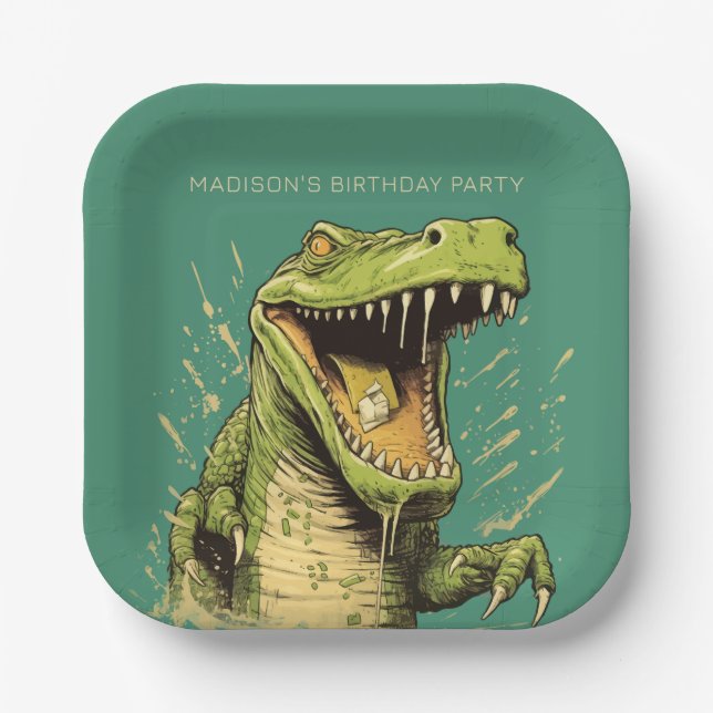 Custom Text Crocodile Paper Plate (Front)