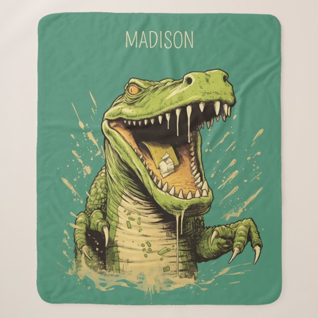 Custom Text Crocodile Sherpa Blanket (Front)