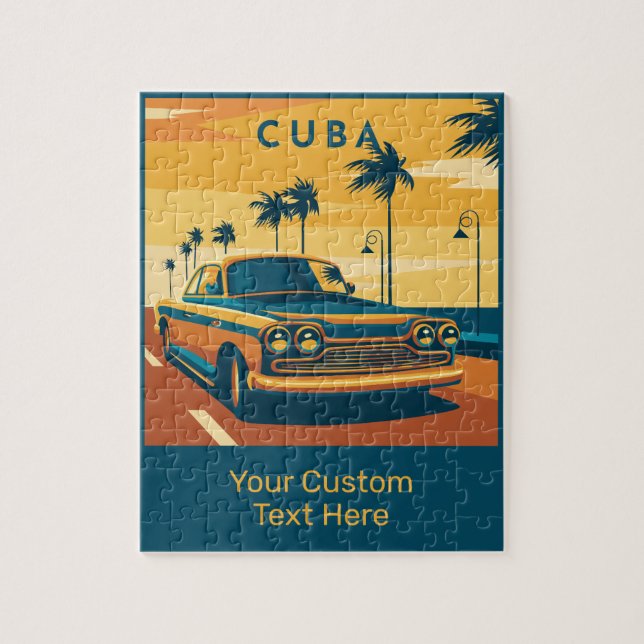 Custom Text Cuba Car Illustration Jigsaw Puzzle (Vertical)