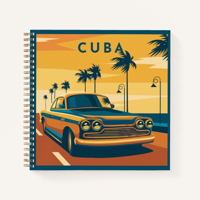 Custom Text Cuba Car Illustration Notebook (Front)