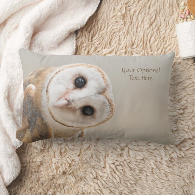 Custom Text Cute Barn Owl Lumbar Pillow (Blanket)