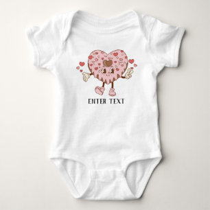 Custom Text Cute Cartoon Heart Doughnut Baby Bodysuit