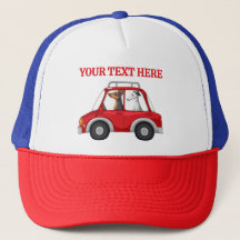 Custom Text Cute Dogs Driving Red Car Foam Trucker