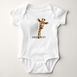 Custom Text Cute Giraffe Peeking Baby Bodysuit