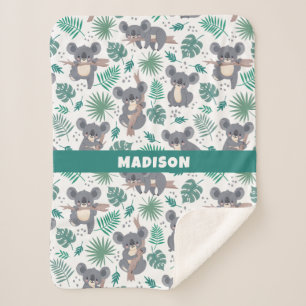 Custom Text Cute Koalas Pattern Sherpa Blanket