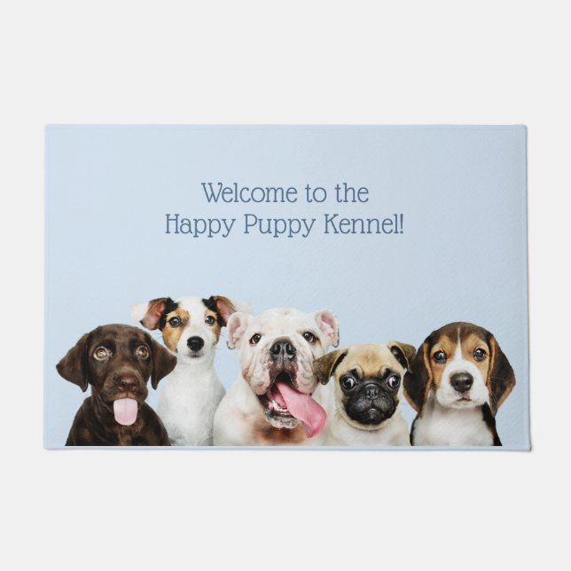 Custom text Cute Puppies door mat (Front)
