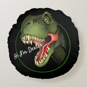 Custom Text Cute Scary T-Rex Dinosaur Round Pillow
