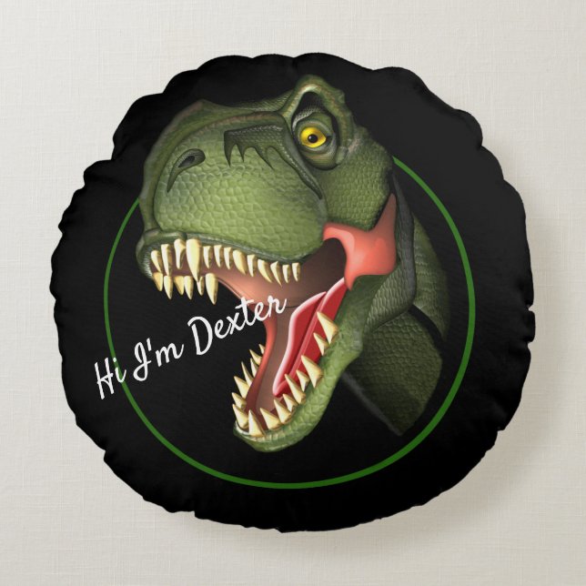 Custom Text Cute Scary T-Rex Dinosaur  Round Pillow (Front)