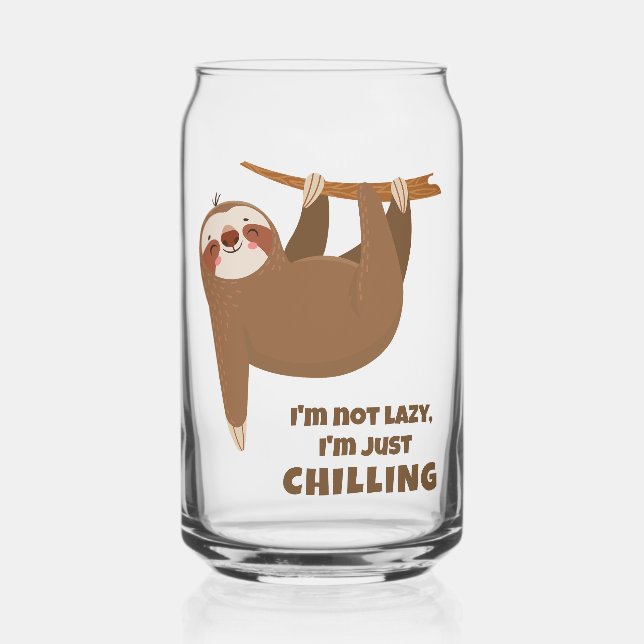 Custom Text Cute Sloth Can Glass (Front)