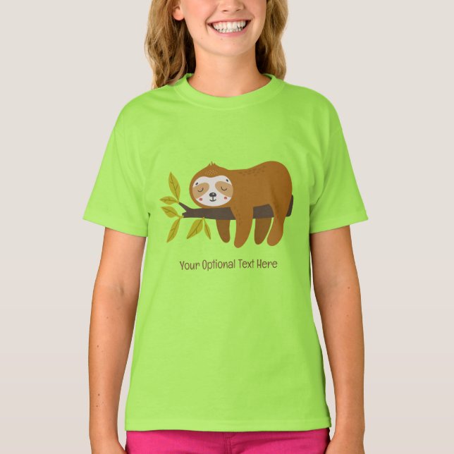 Custom Text Cute Sloth T-Shirt (Front)