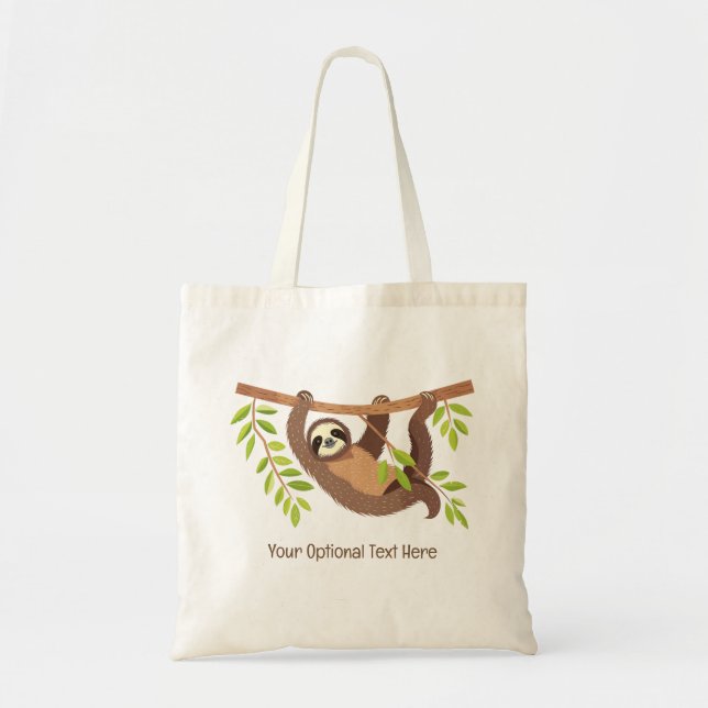 Custom Text Cute Sloth Tote Bag (Front)