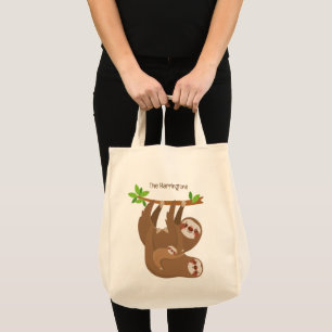 Custom Text Cute Sloth Tote Bag