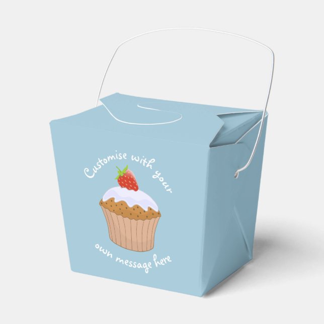 Custom Text Cute Strawberry Bun Blue Favor Box (Front Side)