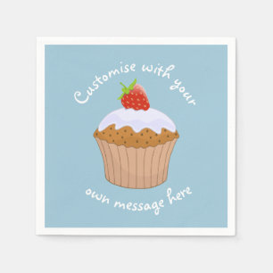 Custom Text Cute Strawberry Bun Blue Napkin