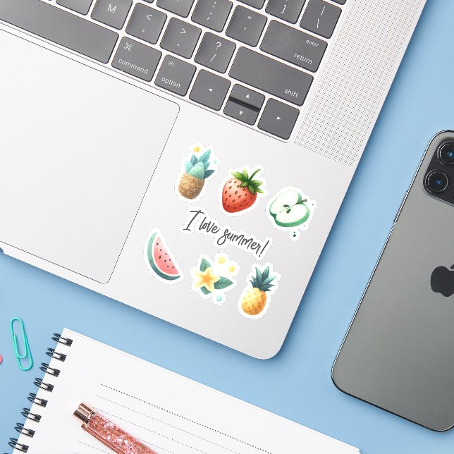 Custom Text Cute Tropical Fruits Flowers Plants (Laptop w/ iPhone)