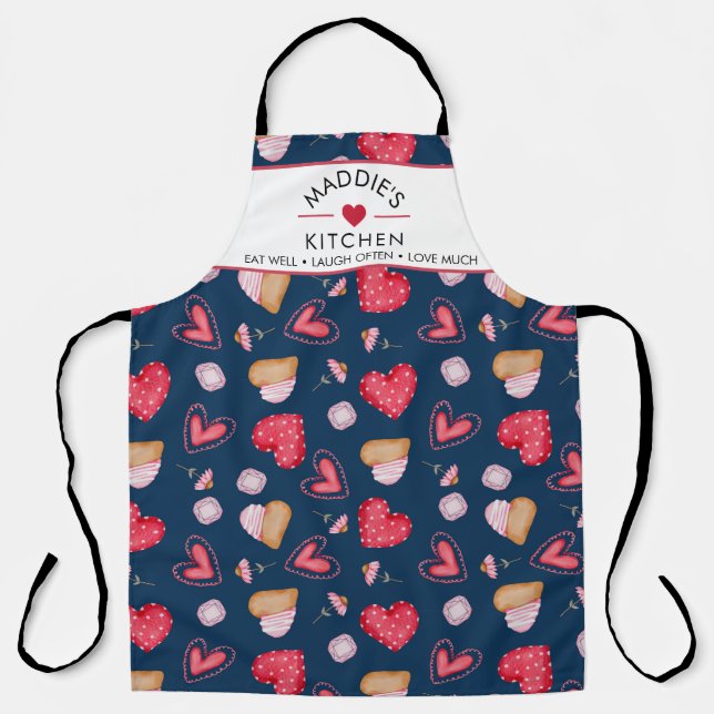 Custom Text Cute Wildflowers and Hearts Pattern Apron (Front)