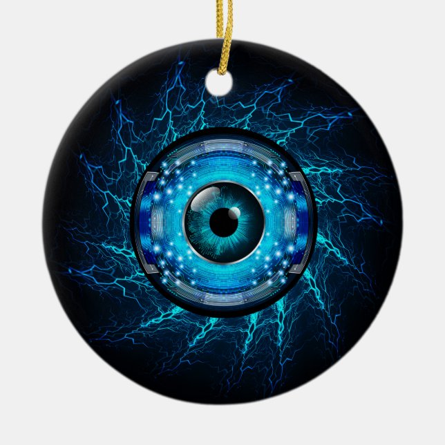 Custom Text Cyber Circuit Eye Ceramic Ornament (Front)