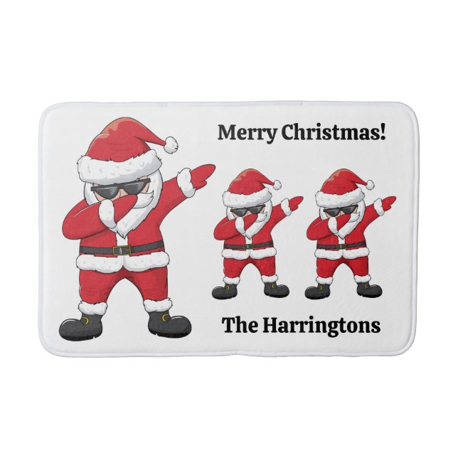 Custom Text Dabbing Dancing Santa Bath Mat (Front)