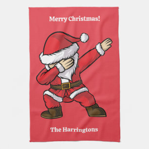 Custom Text Dabbing Dancing Santa Kitchen Towel