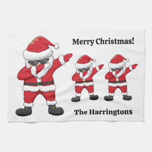 Custom Text Dabbing Dancing Santa Kitchen Towel