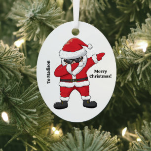 Custom Text Dabbing Dancing Santa Metal Ornament