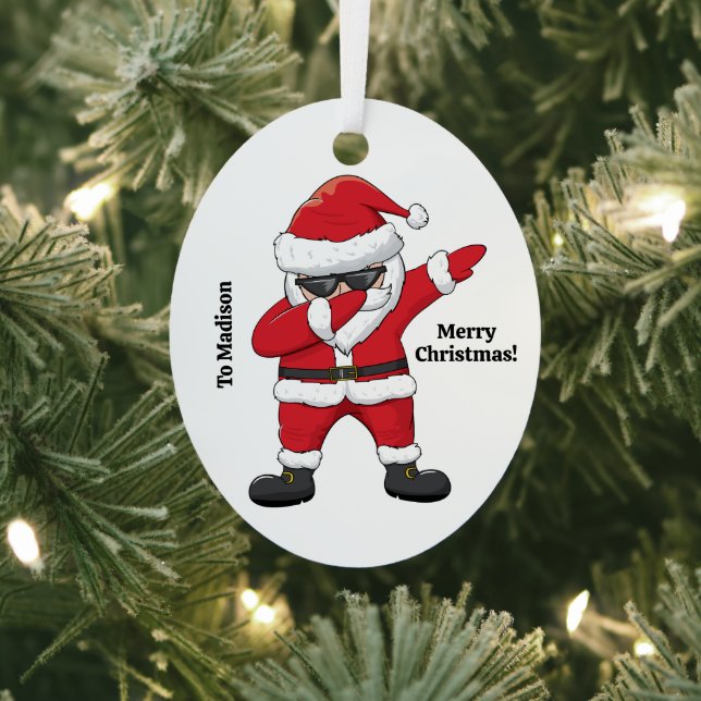 Custom Text Dabbing Dancing Santa Metal Ornament (Insitu)