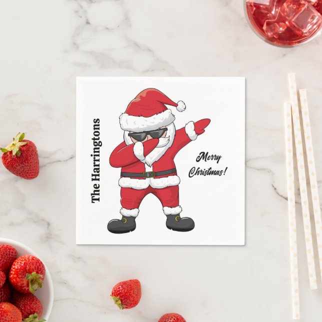Custom Text Dabbing Dancing Santa Napkin (Insitu)