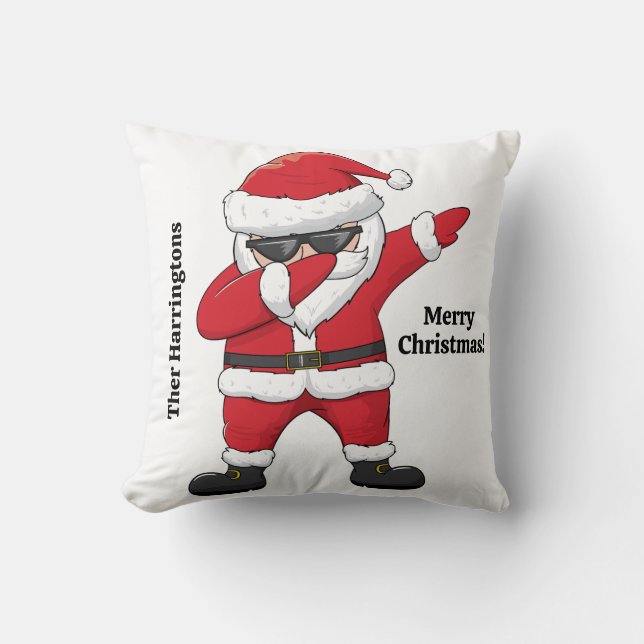 Custom Text Dabbing Dancing Santa Throw Pillow (Front)