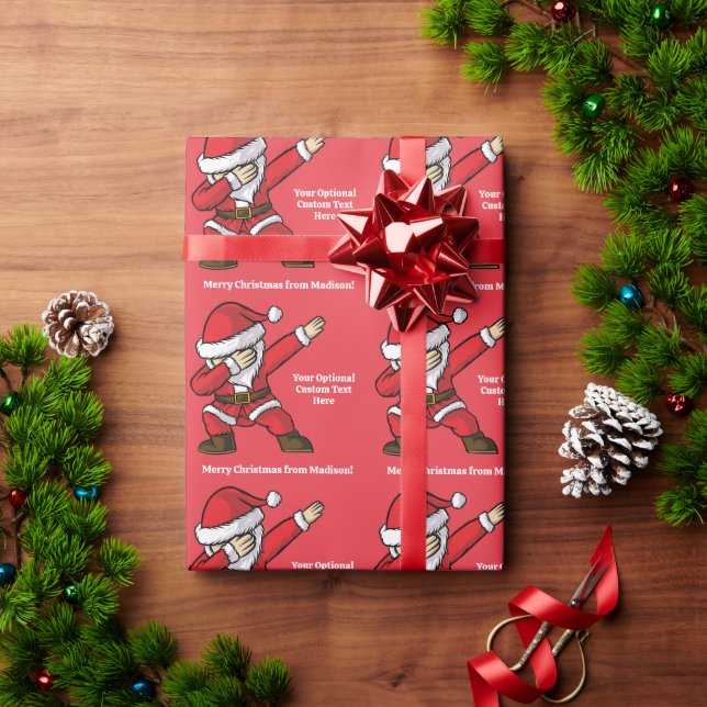 Custom Text Dabbing Dancing Santa Wrapping Paper (Holiday Gift)