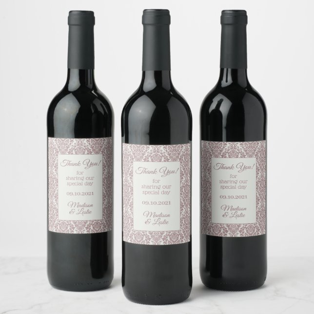 Custom text Damask Pattern wine labels (Bottles)