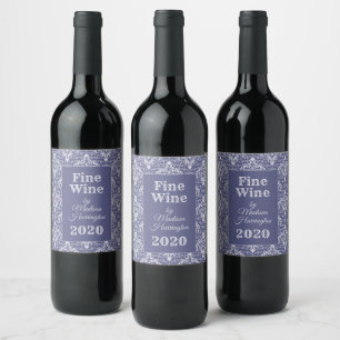 Custom text Damask Pattern wine labels