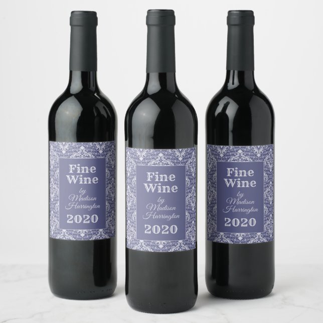 Custom text Damask Pattern wine labels (Bottles)